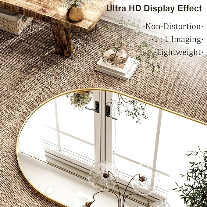 HARRITPURE 76"x46"Full Length Mirror - Arch Floor Mirrors with Aluminum Alloy Frame Free-Standing Wall Mounted or Leaning Large Bedroom Dressing Mirror,Gold