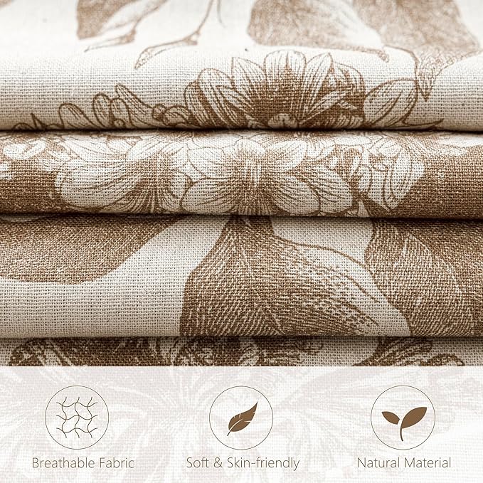 Foindtower Set of 2 Linen Floral Throw Pillow Covers Neutral Vintage Print Decorative Cushion Covers Farmhouse Boho Home Decor for Sofa Chair Couch Bedroom Living Room Outdoor,22×22 Inch,Light Brown
