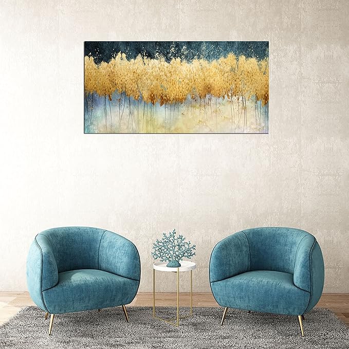 XXMWallArt FC2675 Canvas Wall Art Abstract Golden Forest Painting Modern Decor Abstract Canvas Prints for Living Room Bedroom Kitchen Home and Office Wall Decor