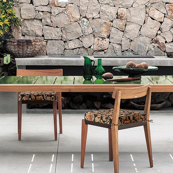 Square Corner Seat Cushions, 19" x 19" x 3", Set of 4, Indoor Outdoor Water Repellent Universal Chair Pads with Ties for Patio Furniture, Garden Deck Dining Chairs, Red Yellow Vine Flower