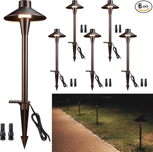 Outdoor Path Lights, LED Landscape Pathway Lights 3000K/4000K/5000K Selectable, 12V Low Voltage Wired, Waterproof 5W 150LM ORB Aluminum for Backyard Patio 6 Pack