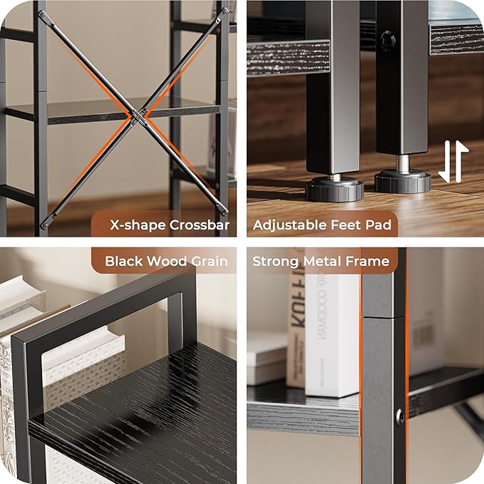 SUPERJARE Triple 6 Tier Bookshelf, Bookcase with 17 Open Display Shelves, Wide Book Shelf Book Case for Home & Office, Black