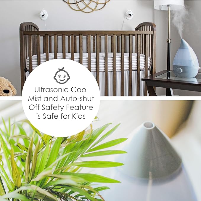 Crane Ultrasonic Teardrop Cool Mist Humidifier, Large 1 Gal Tank, Automatic Shut-Off, Baby Humidifiers for Nursery and Bedroom, Grey