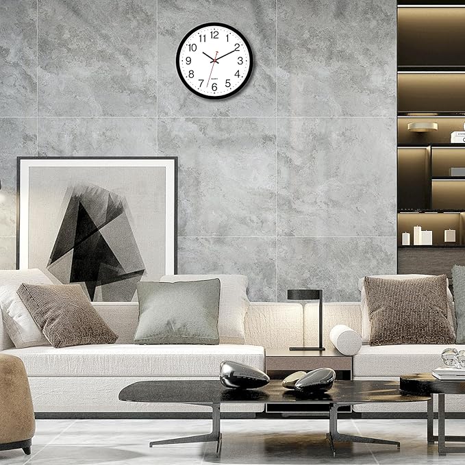 Foxtop Black Wall Clock Silent Non-Ticking 12 Inch Quartz Battery Operated Round Analog Wall Clock for Classroom School Office Living Room Bedroom Home