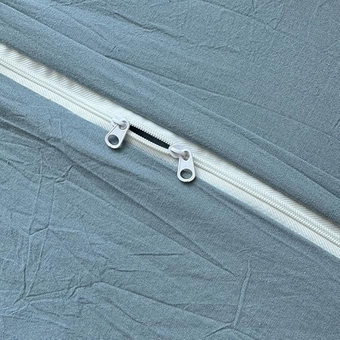 FACE TWO FACE Bedding Duvet Cover Set100% Washed Cotton Duvet Cover Linen Like Textured Breathable Durable Soft Comfy (Twin, Deep Gray Blue)