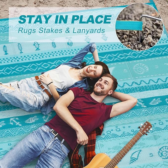 Lahome Outdoor Rug Waterproof, 5x8ft Reversible Outdoor Plastic Straw Rug for Camping, RV Patio Rugs Outside Carpet for Porch Deck Backyard Balcony Picnic(Blue/Multi,5'x 8')