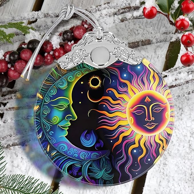 Sun and Moon Stained Glass Hanging Ornament - Christmas Tree Decoration Idea