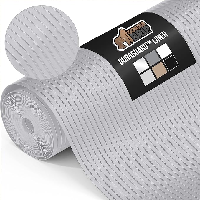 GORILLA GRIP DuraGuard Shelf Liner, 17.5x20 Non-Adhesive Cabinet Liners for Kitchen Drawers, Shelves, Refrigerator, Pantry Storage, Bathroom Closet, Durable Waterproof BPA Free Ribbed Plastic, Lt Gray