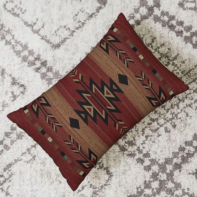 Boho Red Carpet Throw Pillow Covers 12x20 Inch Set of 2, Rustic Tribal Decorative Throw Pillow Covers Antique Red Linen Outdoor Cushion Cover for Sofa Couch Farmhouse Room Bed Decor