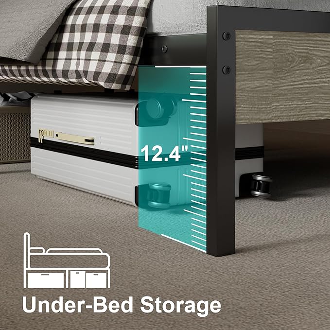 Twin Bed Frame with LED Lights & Charging Station, Metal Platform Bed with Headboard, Heavy Duty Metal Slats, No Box Spring Needed, Noise Free, Easy Assembly