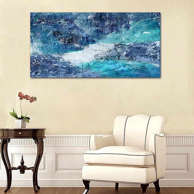 NINEASO Blue Abstract Canvas Wall Art - Turbulent Abstract Ocean Picture Blue Green Teal Wall Decor Roaring Waves Canvas Painting Abstract Prints Artwork for Living Room Bedroom Decoration 29" x 58"