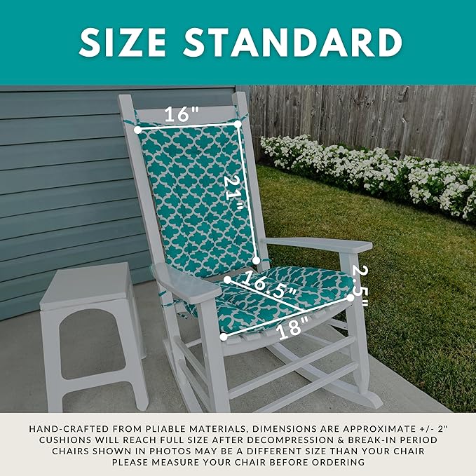 Barnett Home Decor Rave Sage Green Porch Rocker Cushions - Small - Indoor-Outdoor: Fade Resistant, Weatherproof - Latex Foam Filled Rocking Chair Seat Cushion & Backrest Pad - Solid Color