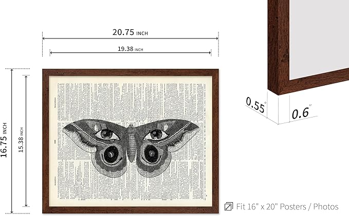 Poster Master Dictionary Art Poster - Butterfly Print - Eyes on Wings Art - Insect Art - Gift for Men, Women & Animal Lover - Gothic Decor for Living Room, Bedroom or Dorm, 16x20 Brown Framed