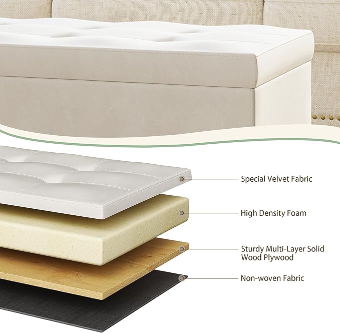 GiftGo Storage Ottoman Bench Foot Rest with Legs End of Bed Bench, Storage Chest, Load up to 660 lb, for Living Room, Bedroom, Entryway (White)