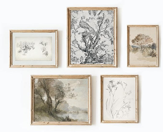 Vintage Wall Art - Classic Landscape Prints for Home Decor - 5 Pcs (Unframed)