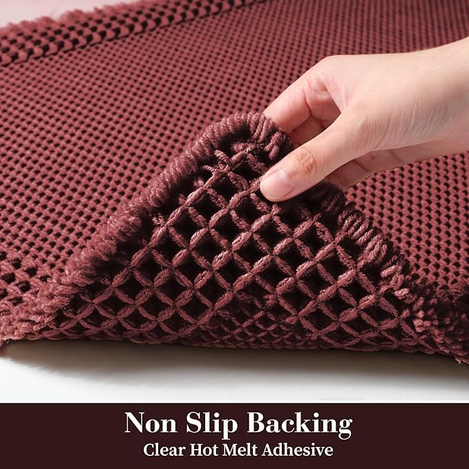 RESARE Waffle Bathroom Runner Rugs, Super Absorbent Bath Mat Non Slip Washable Quick Dry, Upgraded Ultra Soft Boho Bath Rugs with Tassels for Hallway Bedroom Laundry Room, 2'x6'(24"x72"), Dark Red