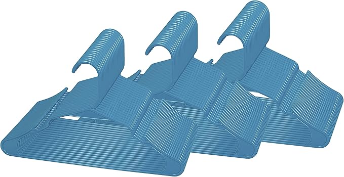 Royale Linens 60 Pack Blue Plastic Hangers for Clothes - Heavy Duty Clothes Hanger for Everyday Use - Lightweight & Space Saving Notched Plastic Hangers