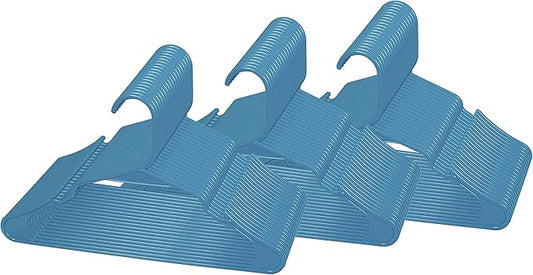 Royale Linens 60 Pack Blue Plastic Hangers for Clothes - Heavy Duty Clothes Hanger for Everyday Use - Lightweight & Space Saving Notched Plastic Hangers