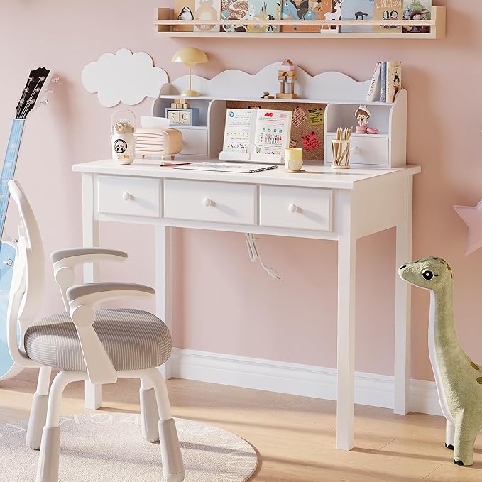 Home Office Furniture Writing Desk, 36 Inch Computer Work Station with Detachable Hutch for Small Place, 5 Drawers(White)