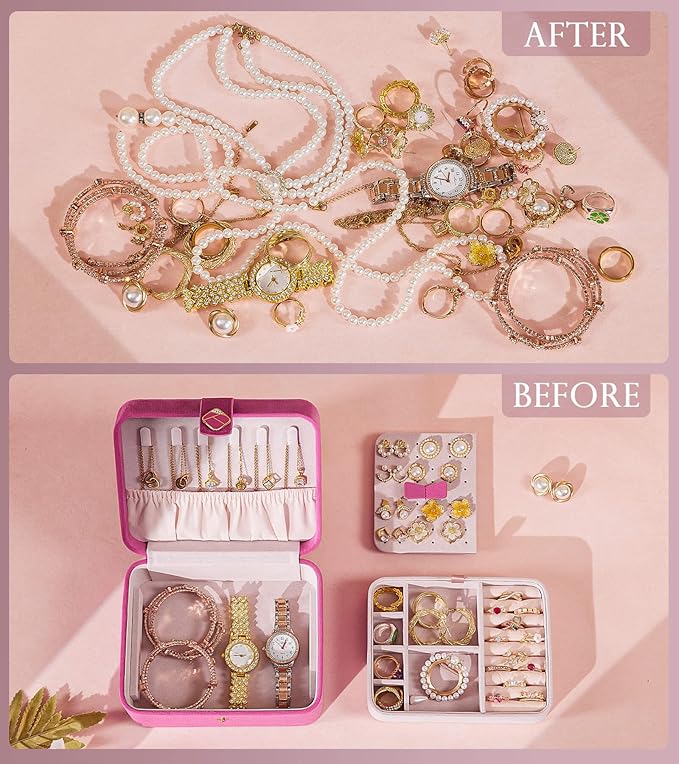 Homde Jewelry Box Small for Women: Ring Earring Organizer Storage for Dresser - Necklace Bracelets Holder with Multi Compartments(Pink)
