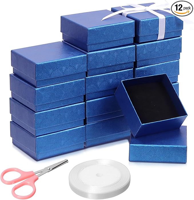 Glarks 17pcs 2.95 x 2.95in Jewelry Gifts Boxes Kit, Royal Blue Fan Shaped Jewelry Boxes for Ring Earring Jewelry, Christmas, Birthday, Anniversaries, Valentine’s Day, Mother’s Day and Other Festivals