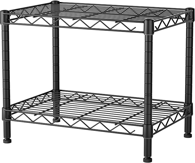 Small 2 Tier Shelves Storage Wire Shelving Unit Metal Shelf Adjustable Organizers Storage Shelving with Wheels for Bathroom Laundry Room Kitchen Pantry12”D x 18”W x 12.2”H Black