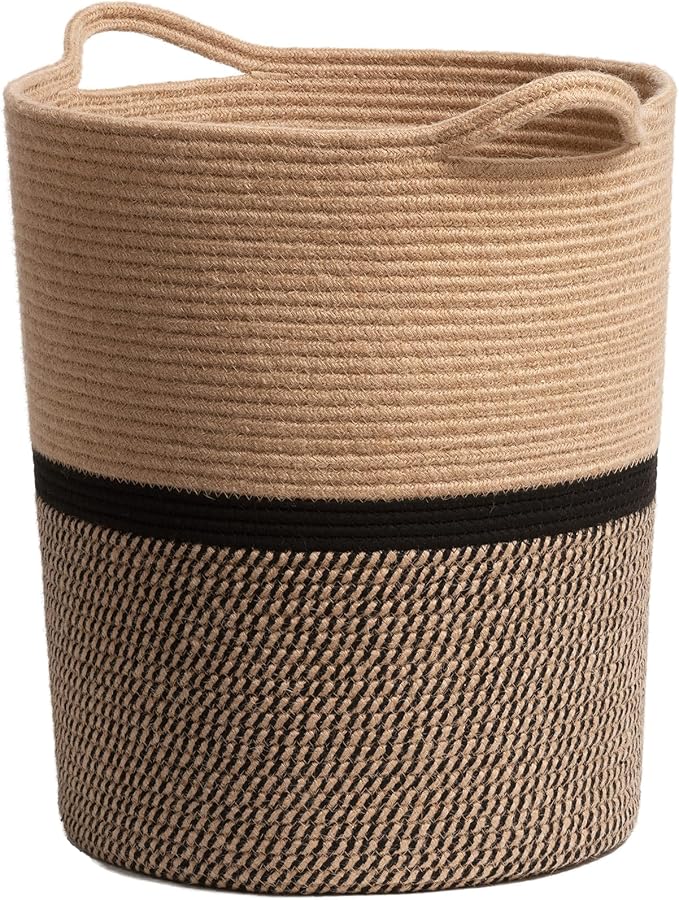 INDRESSME Wicker Laundry Hamper Tall Laundry Basket for Blankets, Clothes, Toys, Woven Storage Baskets for Living Room, Wicker Basket for Gifts, 17.8" x 15.8" x 13.8"
