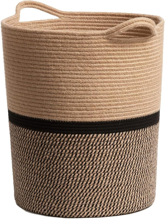 INDRESSME Wicker Laundry Hamper Tall Laundry Basket for Blankets, Clothes, Toys, Woven Storage Baskets for Living Room, Wicker Basket for Gifts, 17.8" x 15.8" x 13.8"
