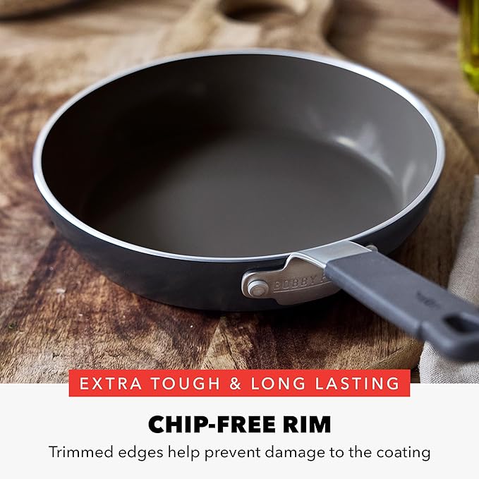 GreenPan x Bobby Flay 8" Nonstick Frying Pan Skillet, PFAS-Free Diamond Ceramic, Induction Suitable, Stay-Cool Silicone Handle, Easy Clean Dishwasher & Oven Safe, Egg & Omelet Pan, Black