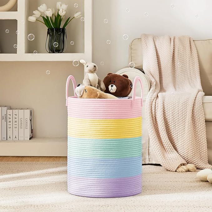 Laundry Hamper Basket, Woven 58L Tall Laundry Basket for Blanket Organizer- Clothes Hamper Baby Nursery Hamper for Blanket Storage in Bedroom