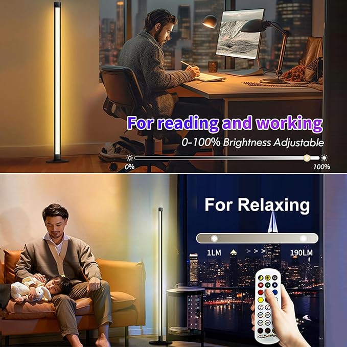 RGB Floor Lamp,Smart LED Corner Lamp with App and Remote Control,16 Million Colors & 80+ Scene,Music Sync,Timer Setting,Ideal for Living Rooms,Bedrooms,Gaming Rooms,Ambient Lighting (63” H)