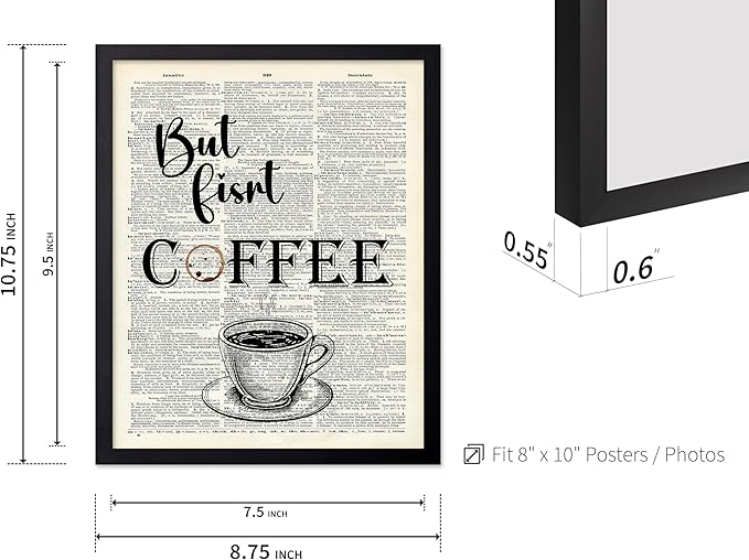 Poster Master Dictionary Art Poster - But First Coffee Print - Cafe Art - Gift for Men, Women, Coffee Lovers & Barista - Funny Decor for Kitchen, Restaurant or Dining Room, 8x10 Black Framed