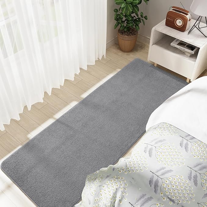 Soft Runner Rugs for Bedroom 2x6, Non Slip Runners for Hallway Kitchen Laundry Dorm Washable, Minimalist Low Pile Long Rugs for Boys Men Girls Kids, Grey