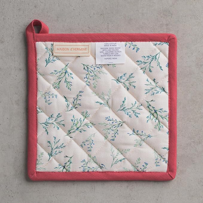 Maison d' Hermine Pot Holders 100% Cotton Heat Resistant Potholders 8" x 8" Hot Pads with Loop for Thanksgiving Christmas Decorations BBQ Cooking Baking Handling Hot Pans (Pack of 1, Holly Time)