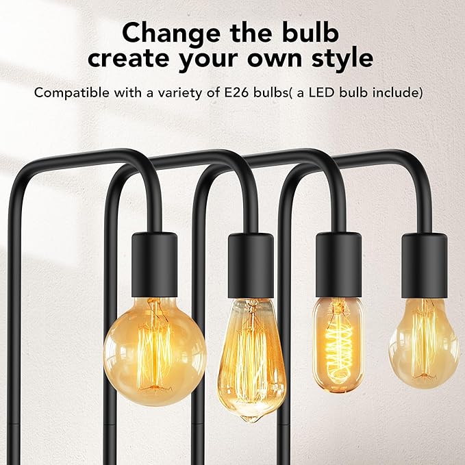 QiMH Industrial Floor Lamp with Light Bulb,Metal Tall Standing Lamp,Tall Modern Black Led Floor Lamp for Home Decor Bedroom Reading Office, Black