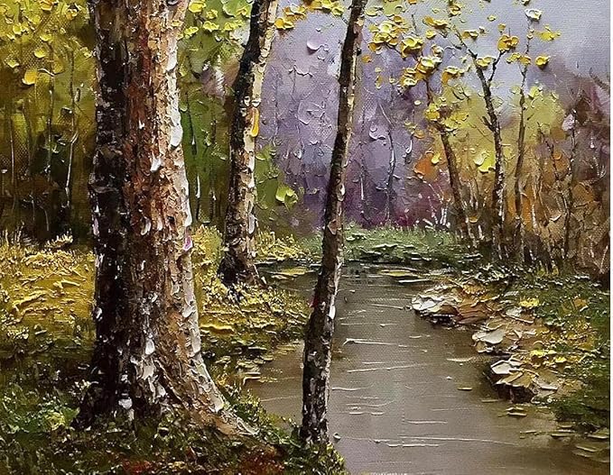 Tyed art- Contemporary Art Landscape Oil Painting On Canvas Abstract Textured Tree Painting hand-painted acrylic frame wall art Ready to hang 24x48inch