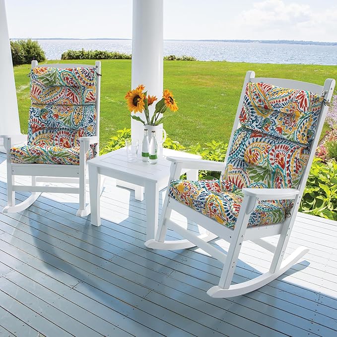 Set of 2 Outdoor High Back Chair Cushions 44"x 22",Water Repellent Rocking Seat Cushions Replacement, Seat/Back Chair Cushions for Patio,Porch,Balcony and Indoor - Paisley Multi