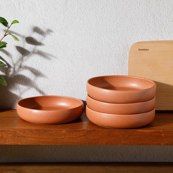 Bloomhouse Corsica Clay 4 Piece Dinner, Pasta, Meal Bowl Set - Burnt Apricot Terracotta