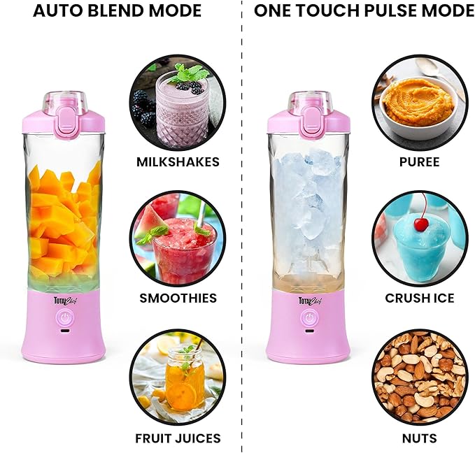 Total Chef Portable Blender - USB Rechargeable Personal Smoothie Mixer, Protein Shake Maker, Cordless Travel Mini Licuadora, Blend Frozen Fruit, Drink Milkshake On The Go,Ice Crusher 20 OZ, Lilac