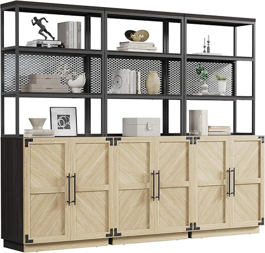 SICOTAS Tall Bookshelf with Storage Cabinet - Modern Book Shelf with Doors and Shelves, 5 Tier Bookcase with Metal Frame Industrial Large Book Case for Home Office, Living Room, 75 Inch, Sand Beige