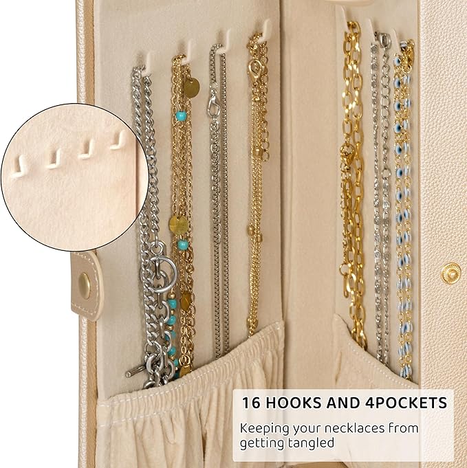 AKOZLIN 6-Tier Jewelry Box Lockable Leather Jewelry Storage Case with 5 Drawers for Women Girls Ring Necklace Earring Bracelet Holder Organizer with Mirror