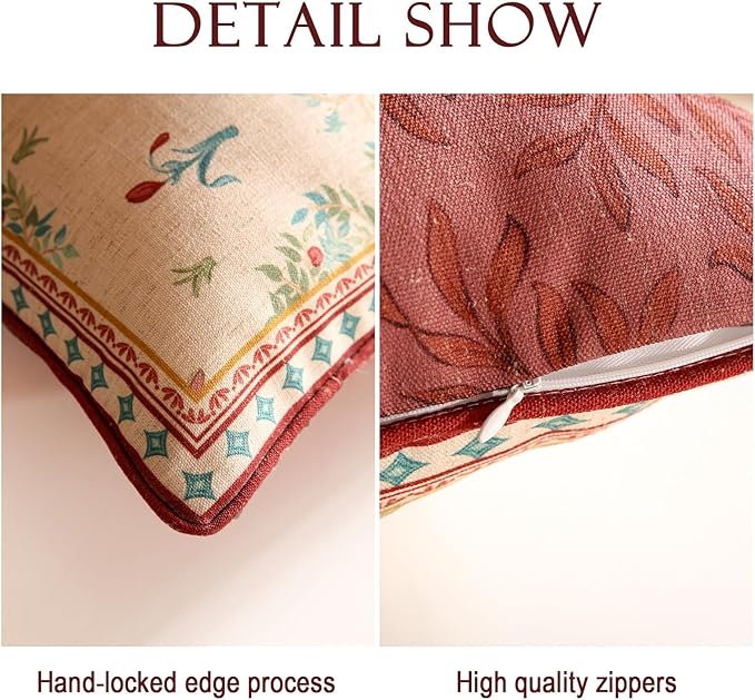 patdrea Designer Pack of 2 Square Throw Pillow Covers,Farmhouse Vintage Linen with Beige Ancient Idyll Pattern Pillows Cover,Decorative Pillowcases Cushion for Bed Living Room Outdoor Car,18"x18"