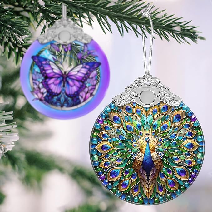 Peacock Christmas Ornament - Stained Glass Hanging Tree Decoration, Holiday Home Decor, Gift Idea - Peacock in Its Pride