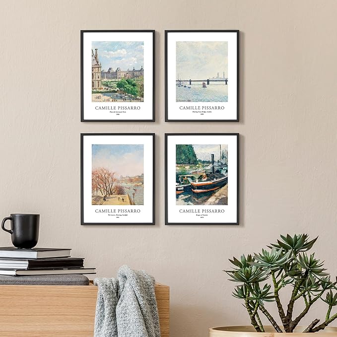 EVOLE HOME Camilie Pissarro Art Prints, Set of 4 Wall Art, Unframed 8x10 Art Prints, Giclée Prints, Impressionism Art Poster for Home Decor, Office Wall Decor, Gift for Men, Women