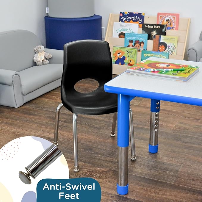 Children’s Factory MyPosture Plus 12" Chair, Black with Chrome Legs, 2 Pack, Stackable Ergonomic Seating Solution for Classrooms and Homeschools