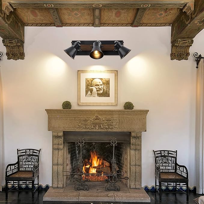 SEEBLEN 3-Light Kitchen Light Fixtures, Adjustable Ceiling/Wall Mount Spotlight, Industrial Black Track Lighting for Living Room, Dining Room, Hallway, Bathroom