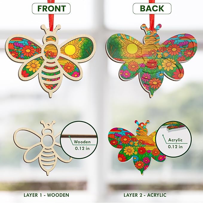 GEEMBI Christmas Team Gifts for Employees - Suncatcher Christmas Ornaments 2025 with Card for Tree Decorations - Thank You Appreciation Gifts for Employees Coworkers Teachers, Bee Gift for Women Men