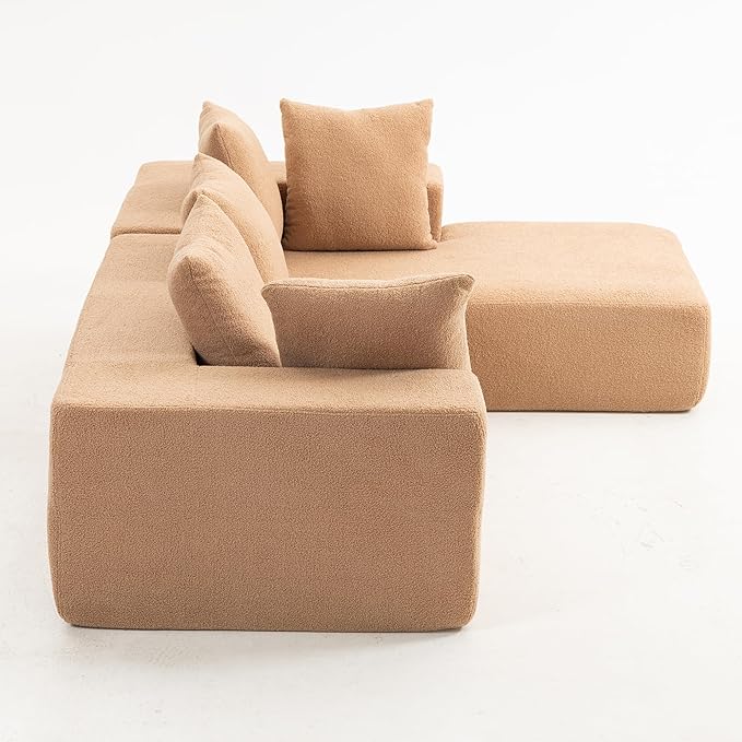 KEIKI L-Shape Cloud Sectional Sofa, 96” Modern Modular Boneless Couch with Left Chaise Lounge, Upholstered Couches for Living Room Bedroom, Brown