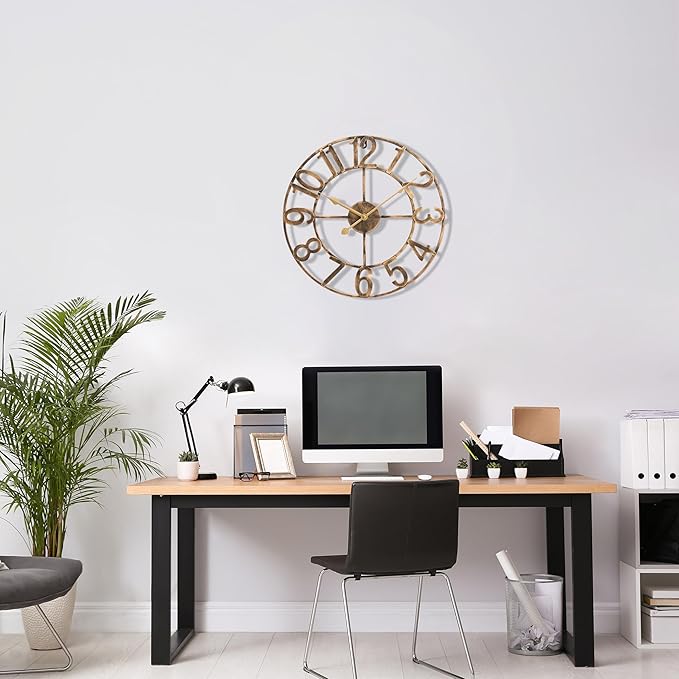 Sorbus 16-Inch Large Wall Clock – Decorative Brown Metal Clock with Gold Hands – Silent, Battery Operated, Modern Wall Decor for Living Room, Kitchen, or Office - Great Gift for Housewarming or Office