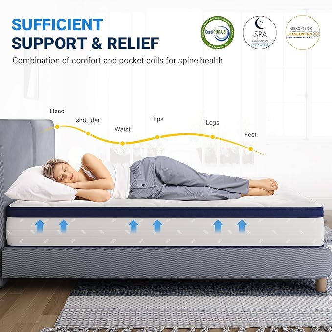 Avenco King Mattress, 12 Inch King Mattresses in a Box, Hybrid King Size Mattresses with Comfort Foam and Pocket Coils for Pressure Relief & Motion Isolation